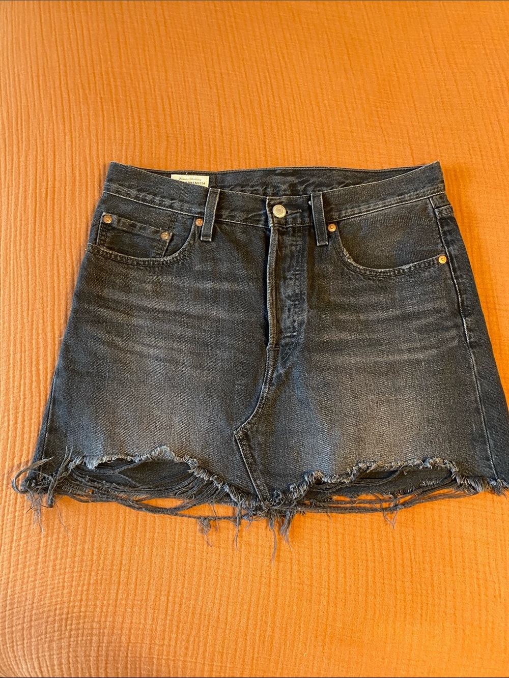Levi's Black Distressed Denim Mini Skirt